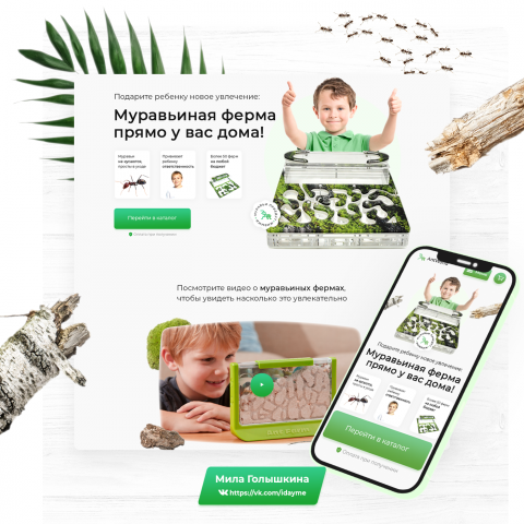 Лендинг для компании по продаже муравьиных ферм