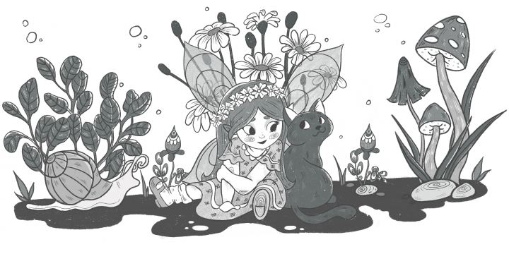 Детская иллюстрация в черно белом стиле