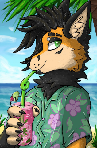 Арт летнего антропоморфного лиса