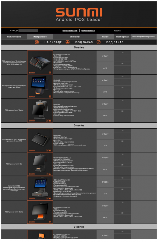 Прайс лист "SUNMI"