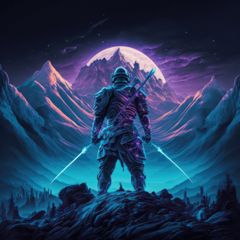 Самурай с двумя неоновыми кленками