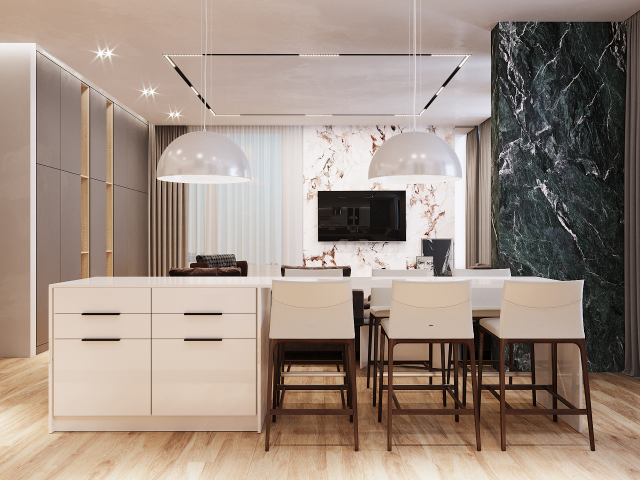 Дизайн-проект квартиры 114,65 м2 Кухня гостиная