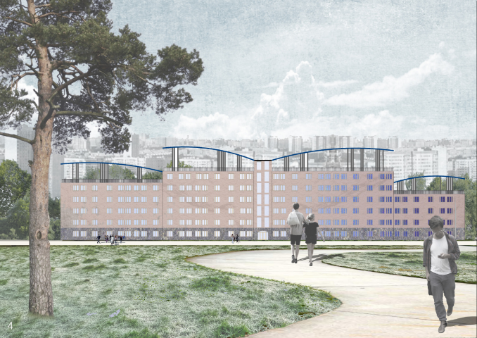 Проект жилого дома средней этажности с озеленением кровли