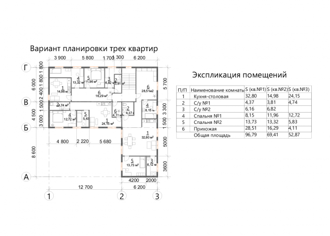 Планировочное решение трех квартир