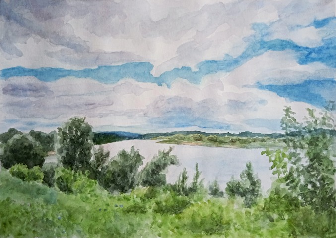 Пейзаж. Бумага, акварель. Формат А3