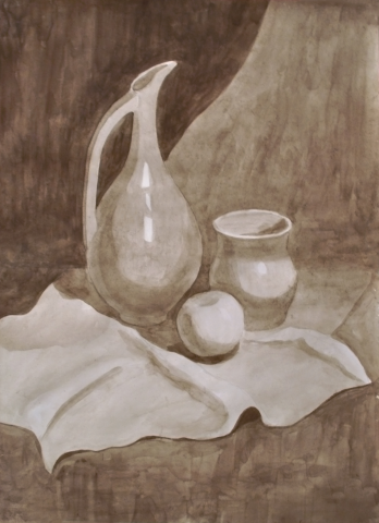 Натюрморт с натуры в технике гризайль. Бумага,акварель.Формат А2