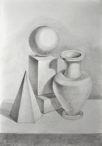 Натюрморт из геометрических тел. Бумага, карандаш. Формат А2