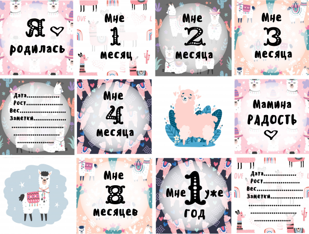 Карточки для фотосессий "Лама"