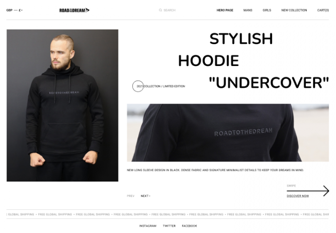 Сайт одежды "ROAD TO THE DREAM"