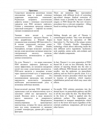 Описание продукта для нитевого лифтинга (косметология)