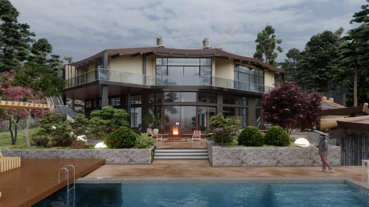 Большой частный дом в стилистике корейского ханока(диплом)