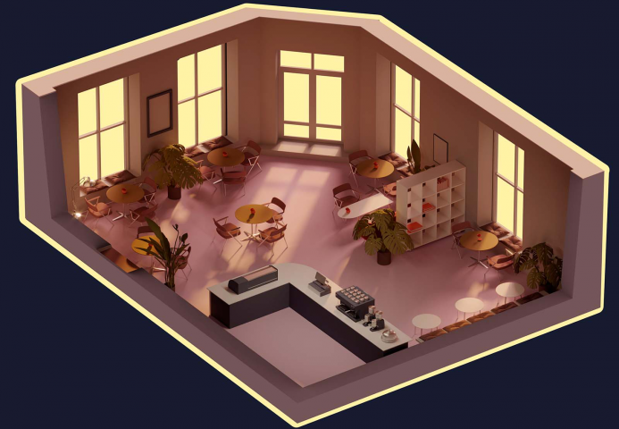 простенькая визуализация помещения кафе