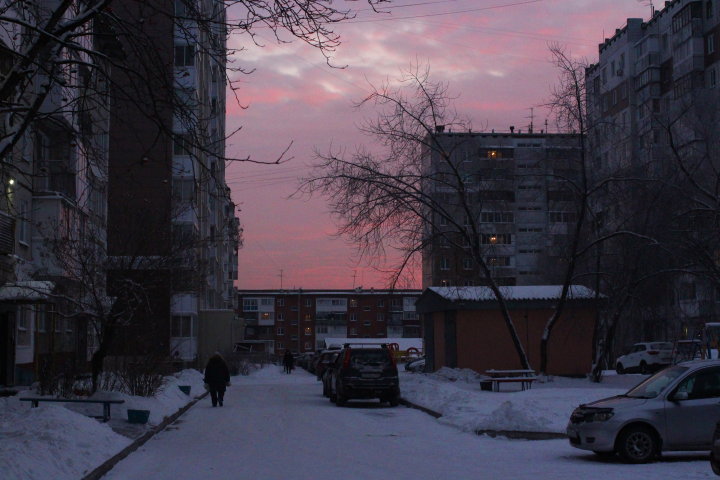 Фотография прекрасного розового зимнего заката