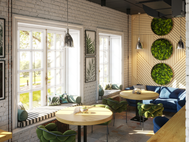 Дизайн и визуализации интерьера кофейни