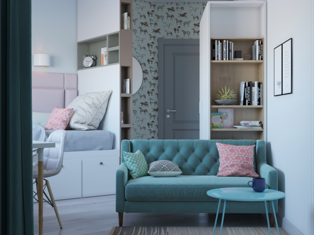 Детская комната и санузел. визуализация