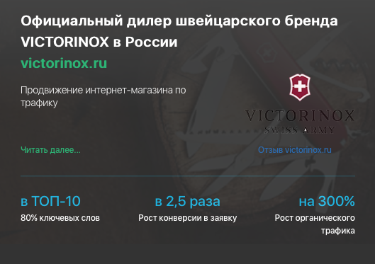 Кейс продвижения интернет-магазина VICTORINOX.RU