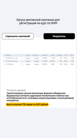 Запуск кампаний для курса по СММ