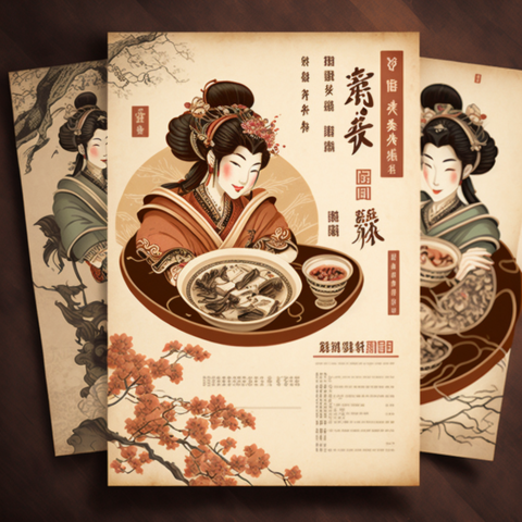 реклама кафе китайской кухни в стиле китайских рисунков