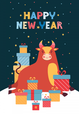 Новогодняя открытка. Год быка