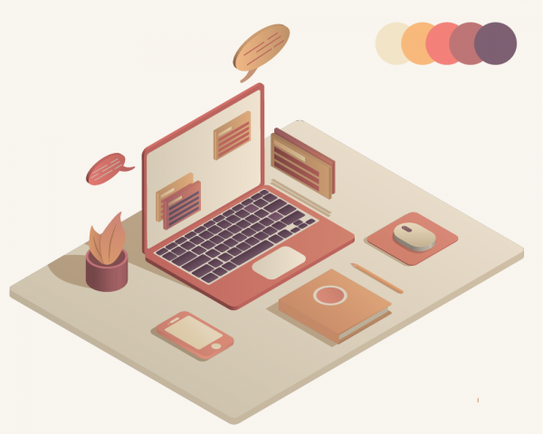 Иллюстрация рабочего места в изометрии