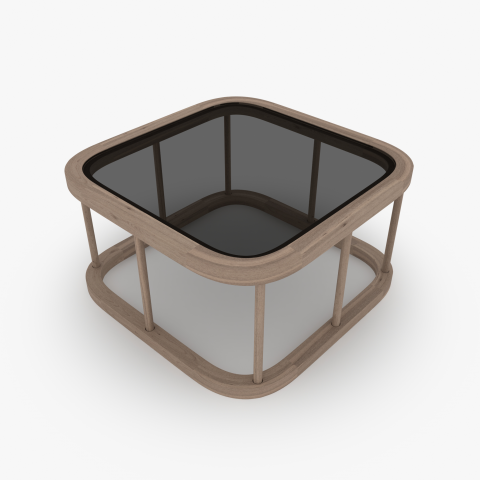 Wooden table with glass top