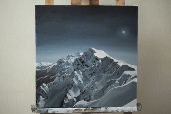 Картина маслом, ночной ,горный пейзаж.