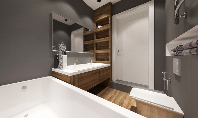 Современный совмещенный санузел в таунхаусе