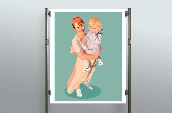 Рисунок по фото женщины с ребенком