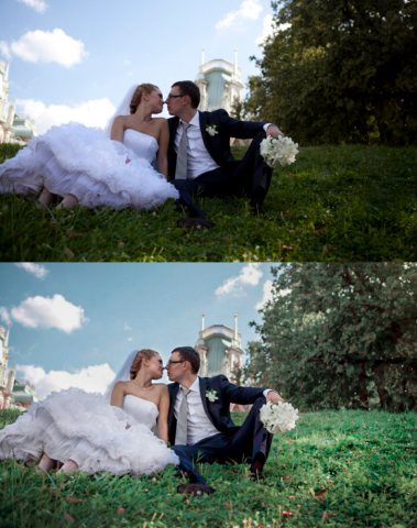 Цветокоррекция свадебного фото 1