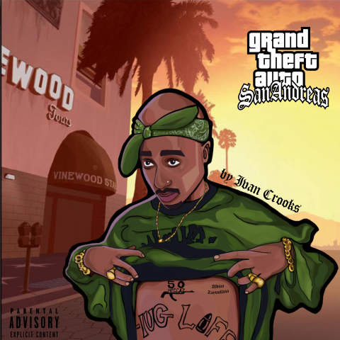 Обложка трека 2Pac, стиль GTA