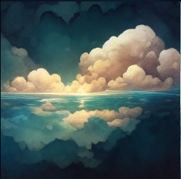 Гладь океана, покрытая белоснежными облаками.