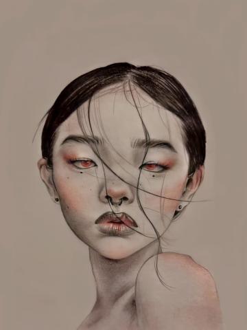 Карандашный набросок с цветными акцентами