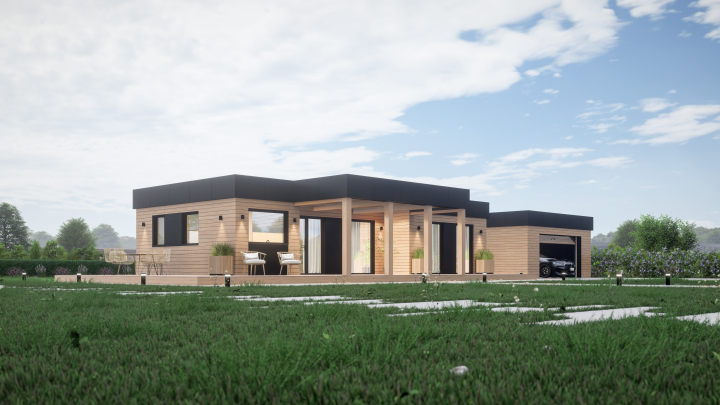 Визуализация одноэтажного хай-тек дома