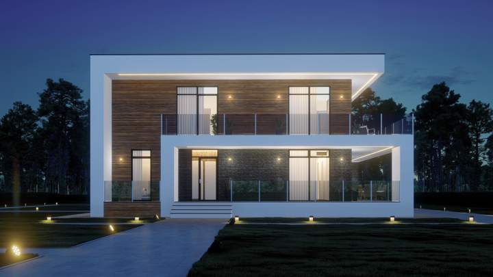 Ночная визуализация хай-тек дома