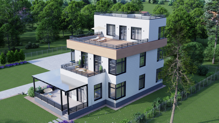 Визуализация трёхэтажного дома