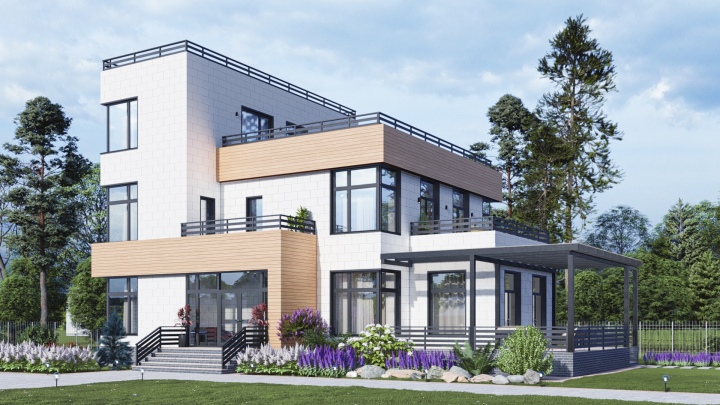 Визуализация трёхэтажного дома