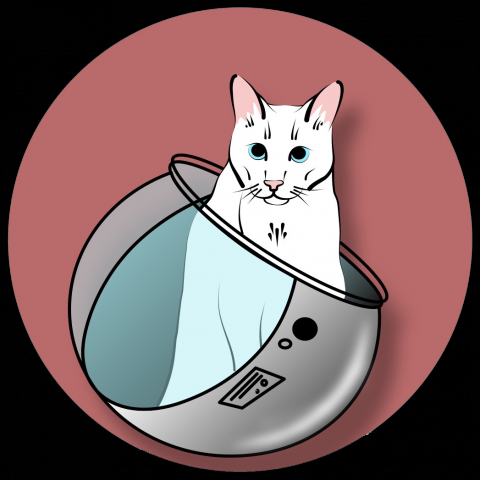 Label cat in a spacesuit