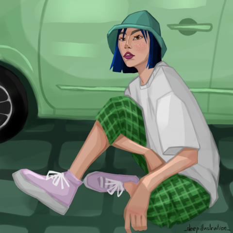 Девушка в панамке