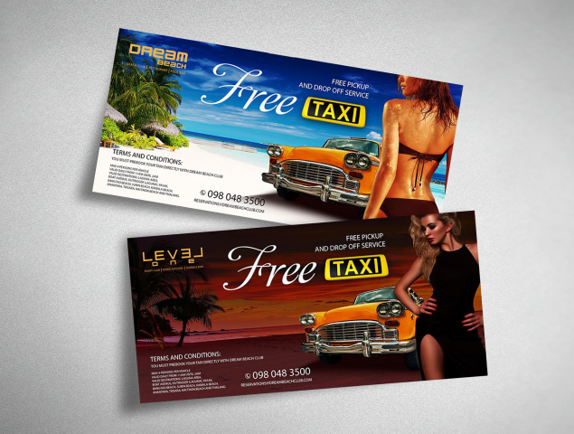 Флаеры для ночного клуба Level One "Free Taxi"