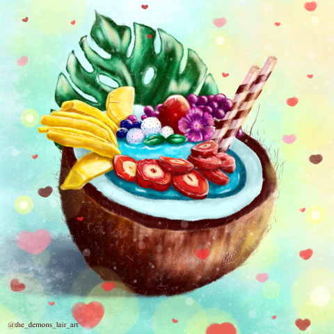 Иллюстрация "Тропический смузи в кокосе"