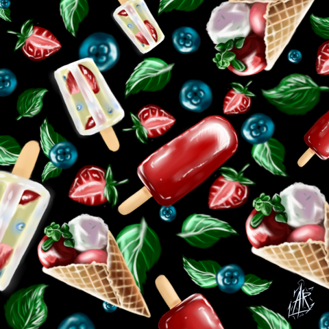 Летний паттерн (Мороженое, чёрный)