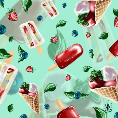 Летний паттерн (Мороженое, голубой)
