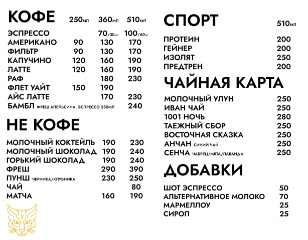 Меню для кофейни