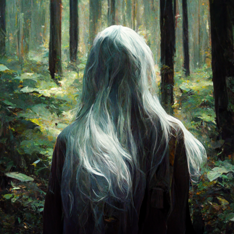 А girl with ashen hair in the forest