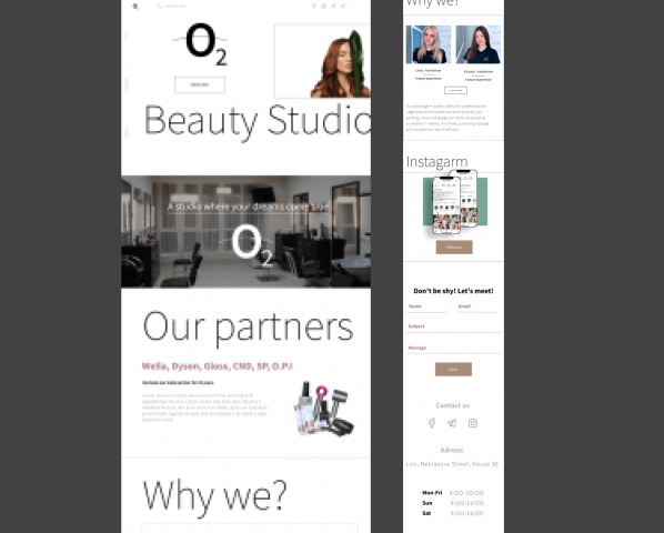 "O2 Beauty Studio". Landing page. Redesign.