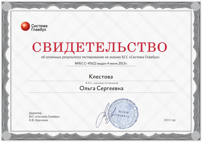 Свидетельство БСС 2013