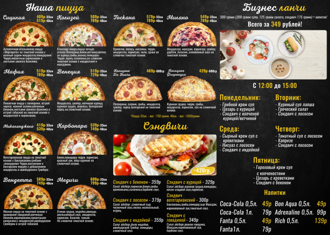 Евро-буклет для пиццерии Medici (2 сторона)