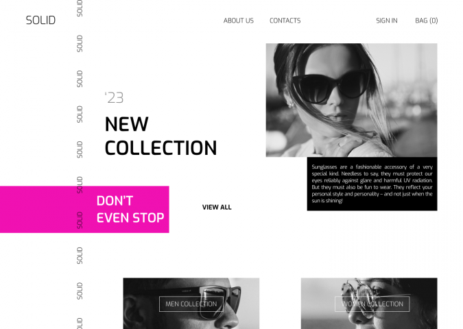 Лендинг страница Solid Sunglasses