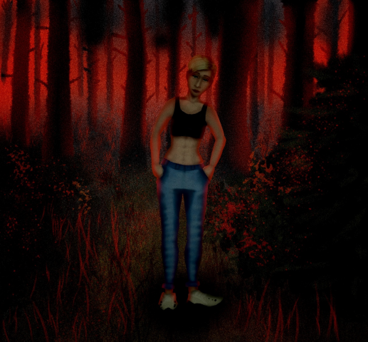 Девушка в красном лесу