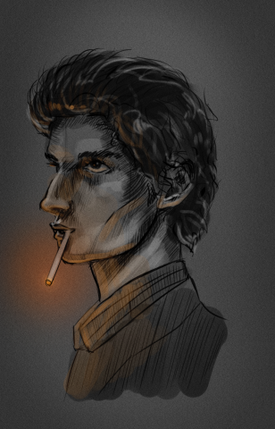 Мужчина курит сигарету чб